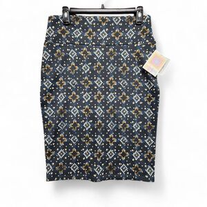 LuLaRoe Cassie Pencil Skirt Womens Medium Aztec Geometric Blue Stretch NEW w/Tag